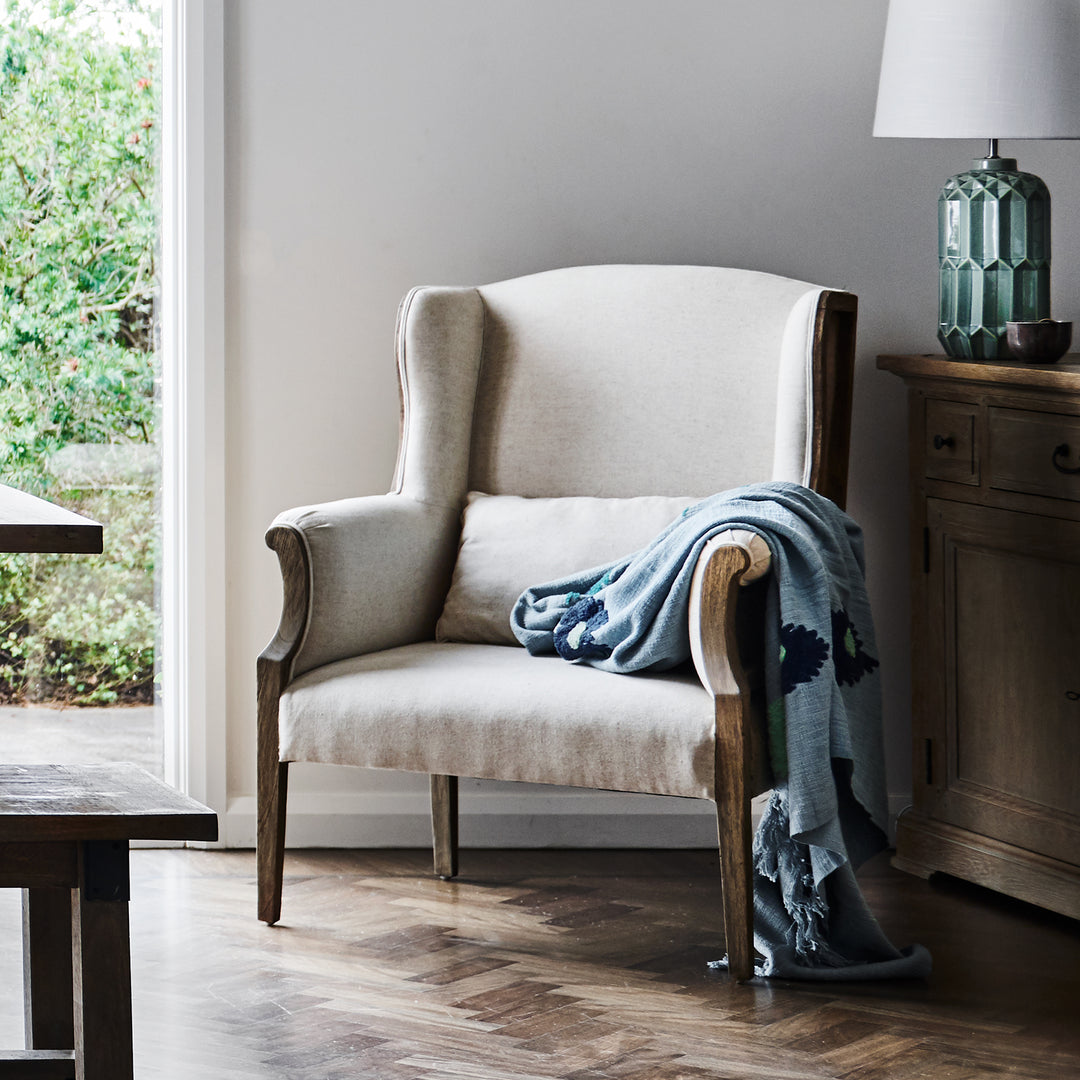 Mayfair Linen Armchair with Wooden Frame