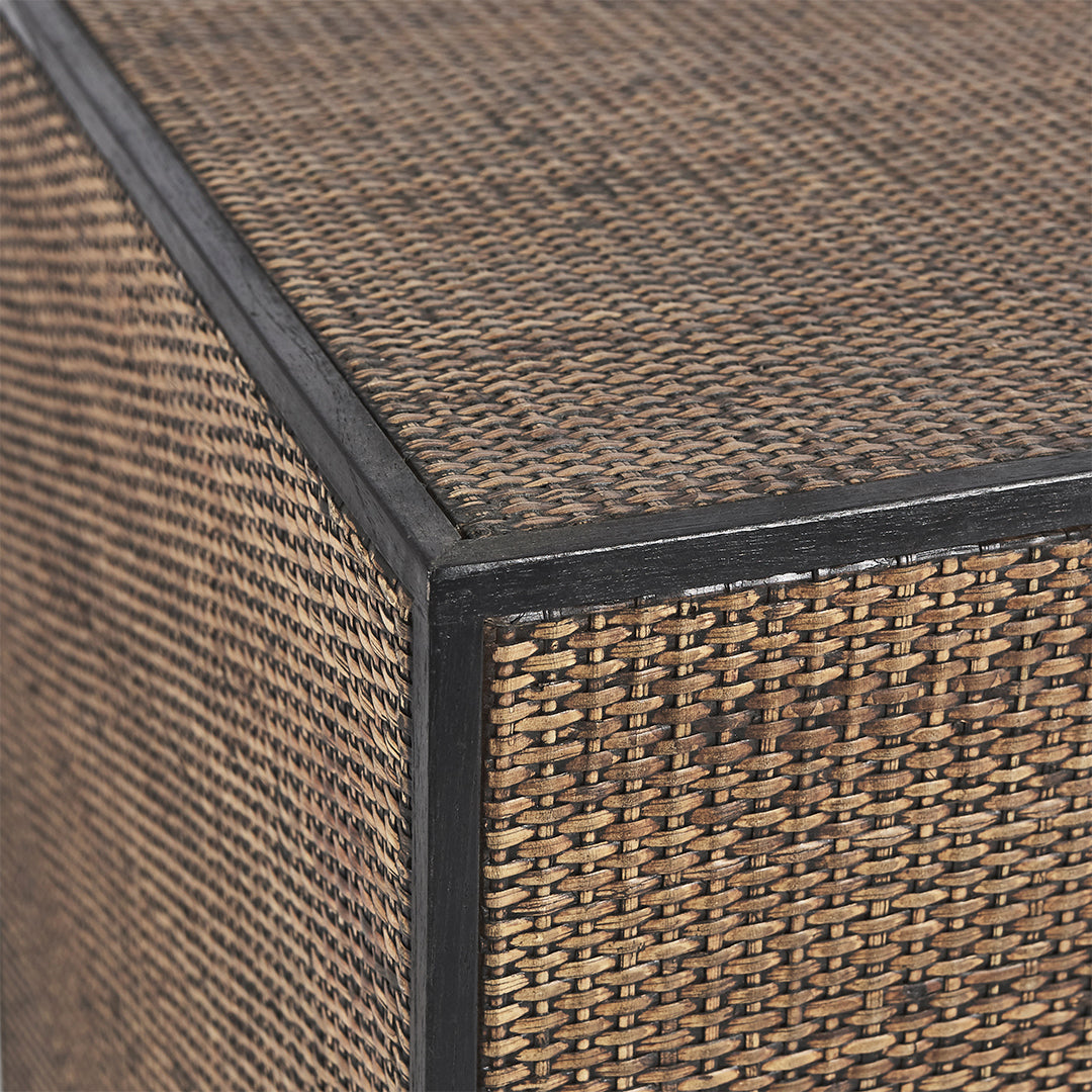 Raffles Mindy Wood Cube Side Table with Rattan Finish