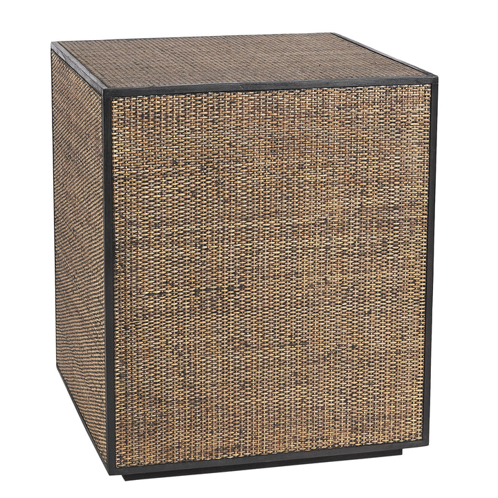 Raffles Mindy Wood Cube Side Table with Rattan Finish