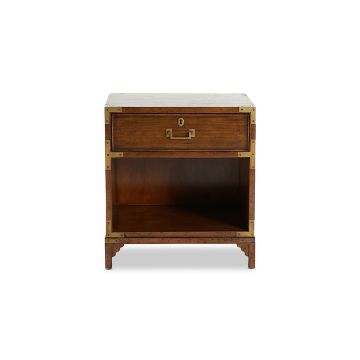 Cunard Solid Hardwood Bedside Table with Brass Detail