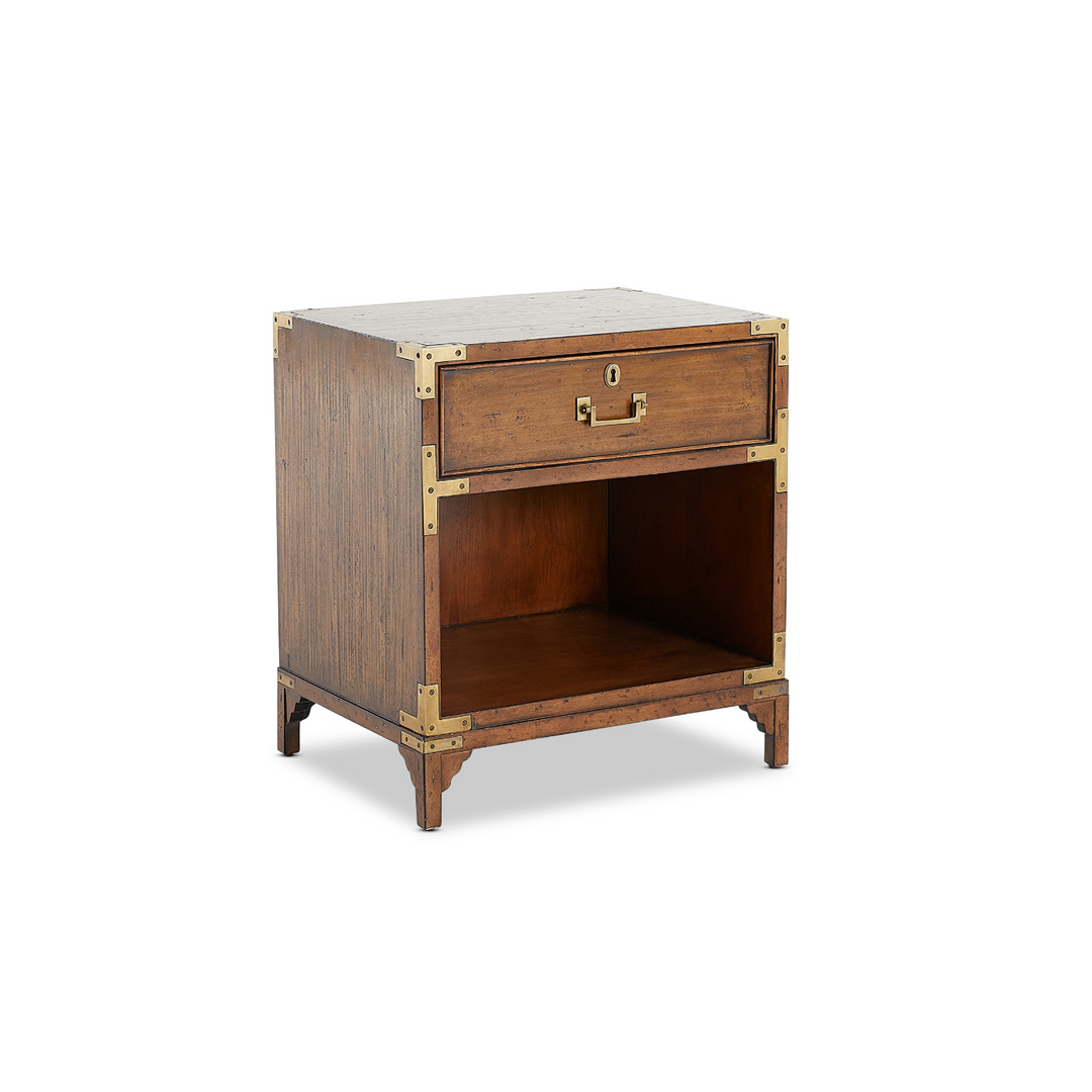 Cunard Solid Hardwood Bedside Table with Brass Detail