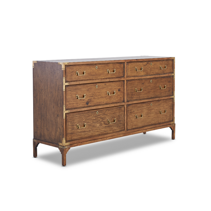 Cunard Solid Hardwood Chest of 6 Drawers with Brass Detail