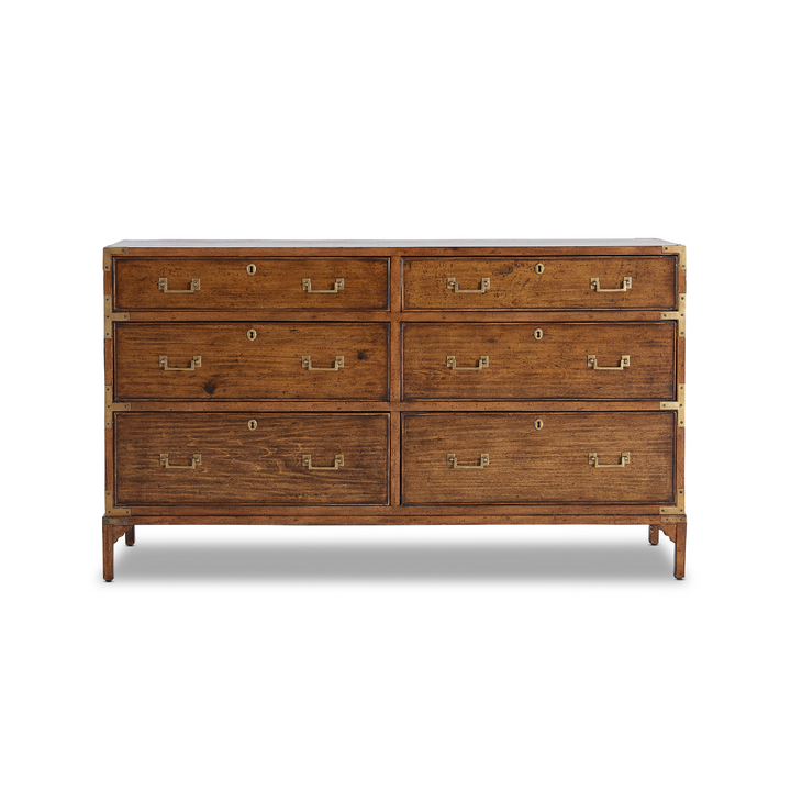Cunard Solid Hardwood Chest of 6 Drawers with Brass Detail
