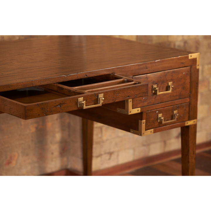 Cunard Solid Hardwood Desk with Brass Detail