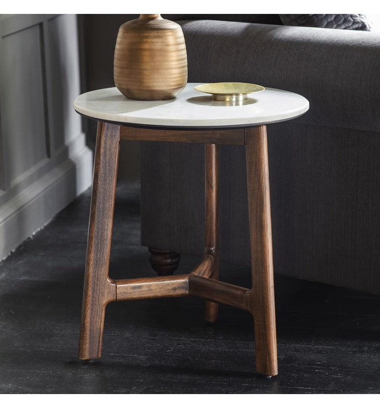 Bellavia Acacia Wood Side Table with Marble Top