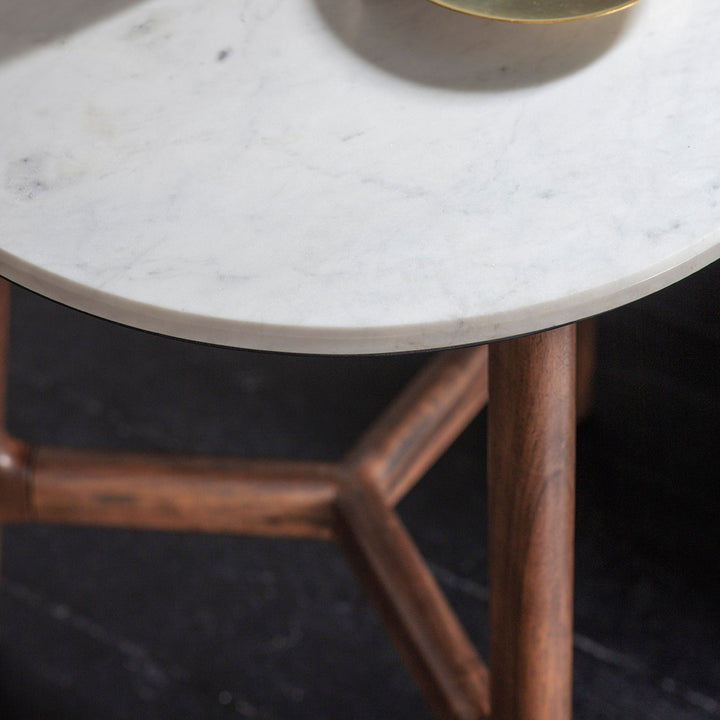 Bellavia Acacia Wood Side Table with Marble Top
