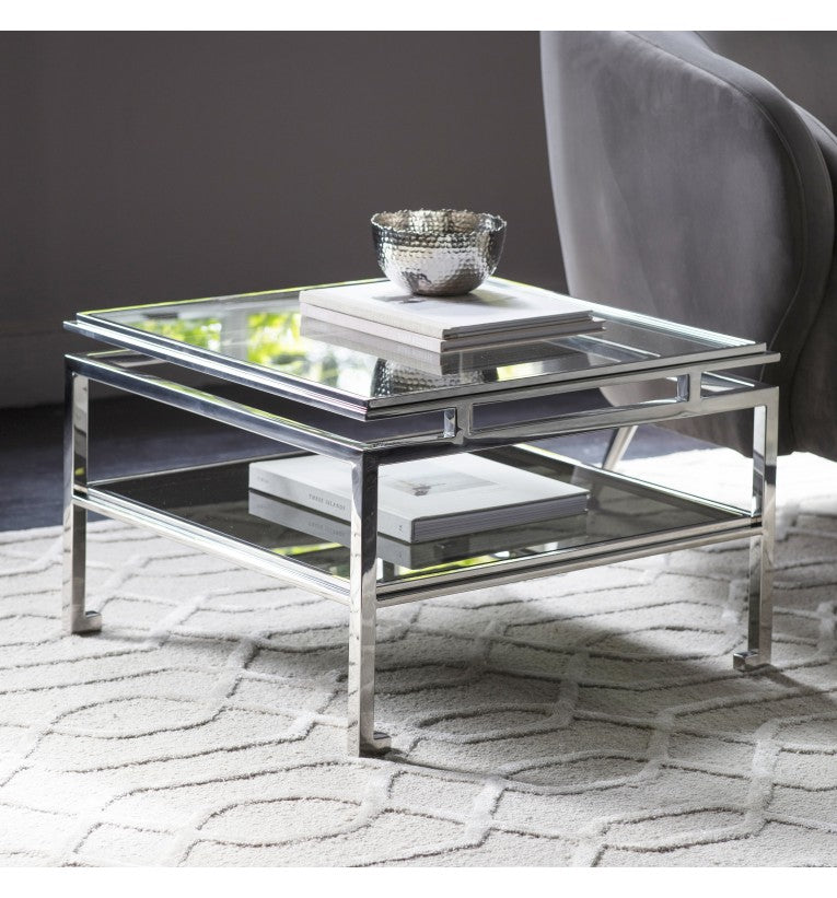 Corsa Side Table Silver with Glass Top
