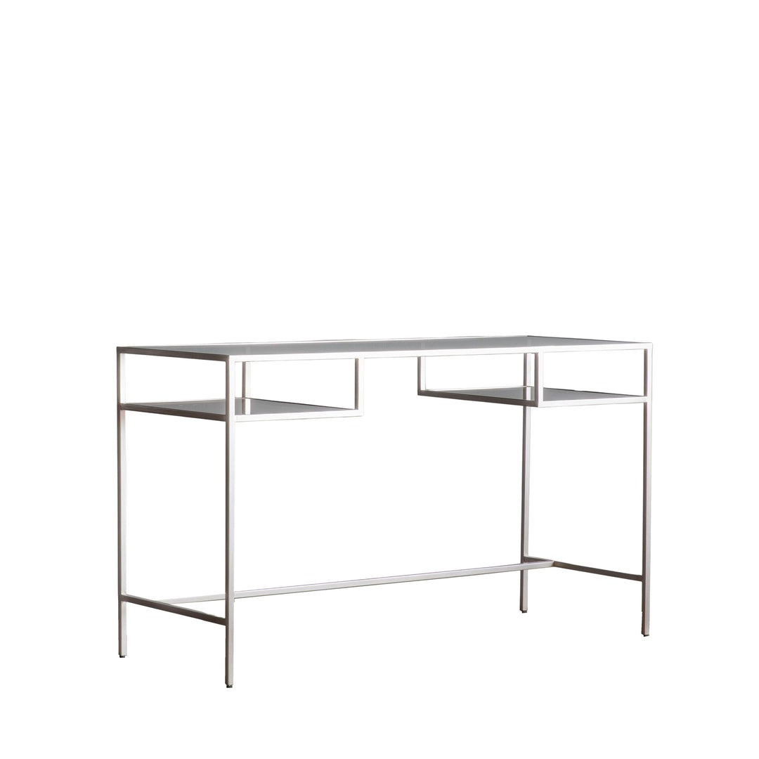 Reed Silver Iron Desk with Smoked Glass Top