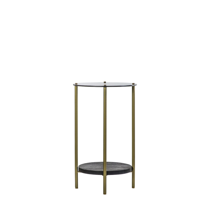 Looma Iron Side Table with Glass Top and Wood Shelf