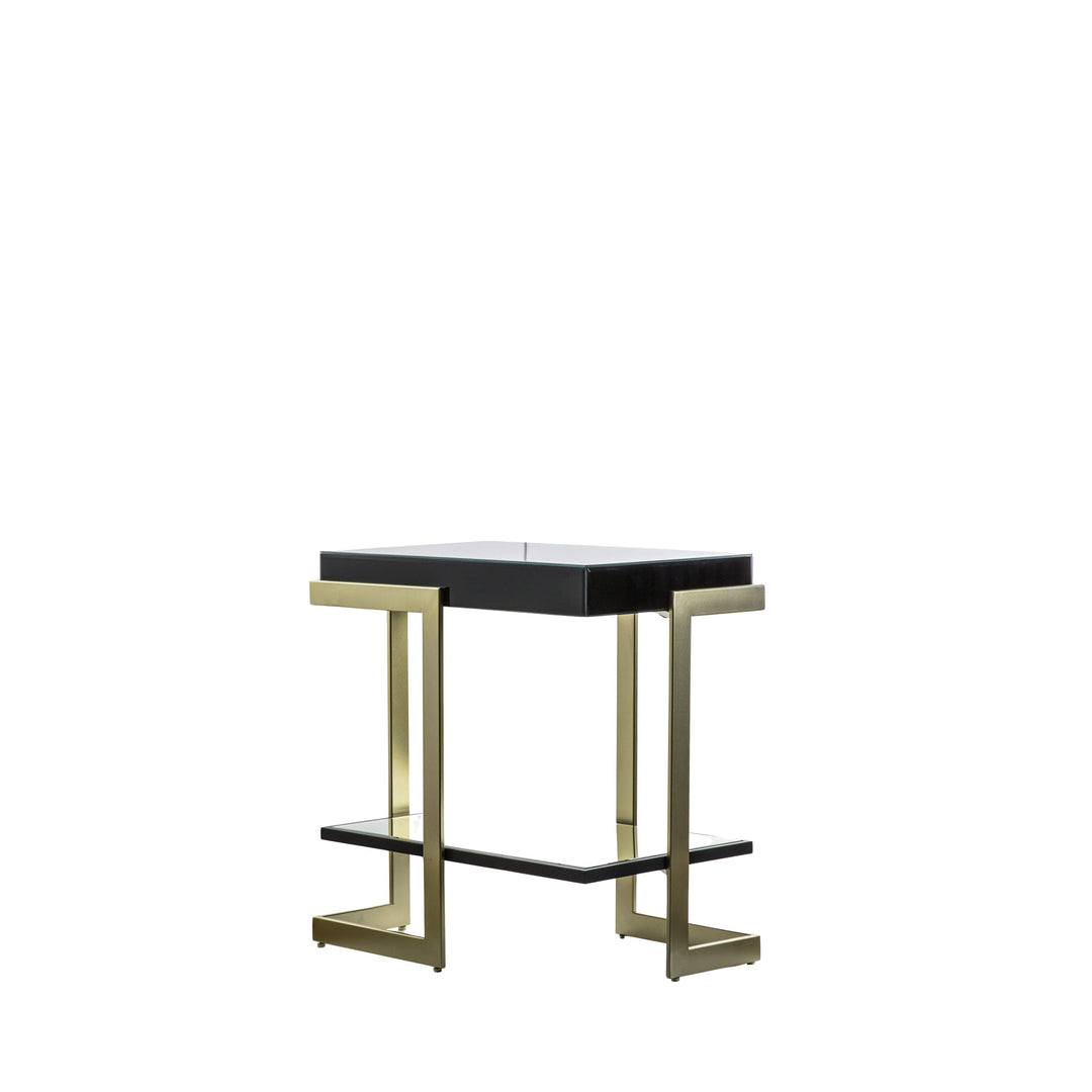 Avalona Black Glass Top Side Table with Gold Metal Base