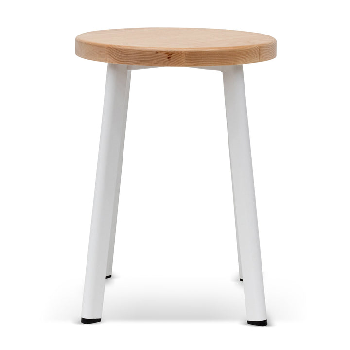 Bellevue 46cm Natural Wooden Seat Low Stool - White Legs (Set of 2)