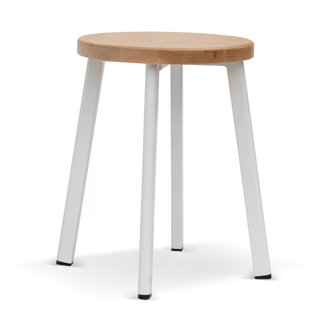 Bellevue 46cm Natural Wooden Seat Low Stool - White Legs (Set of 2)