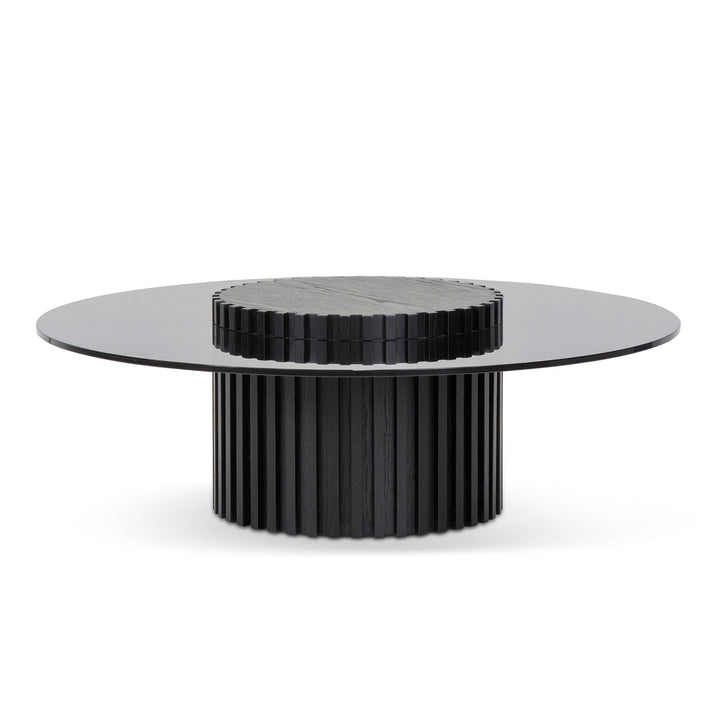 Oxford 1.1m Round Glass Cofee Table - Black