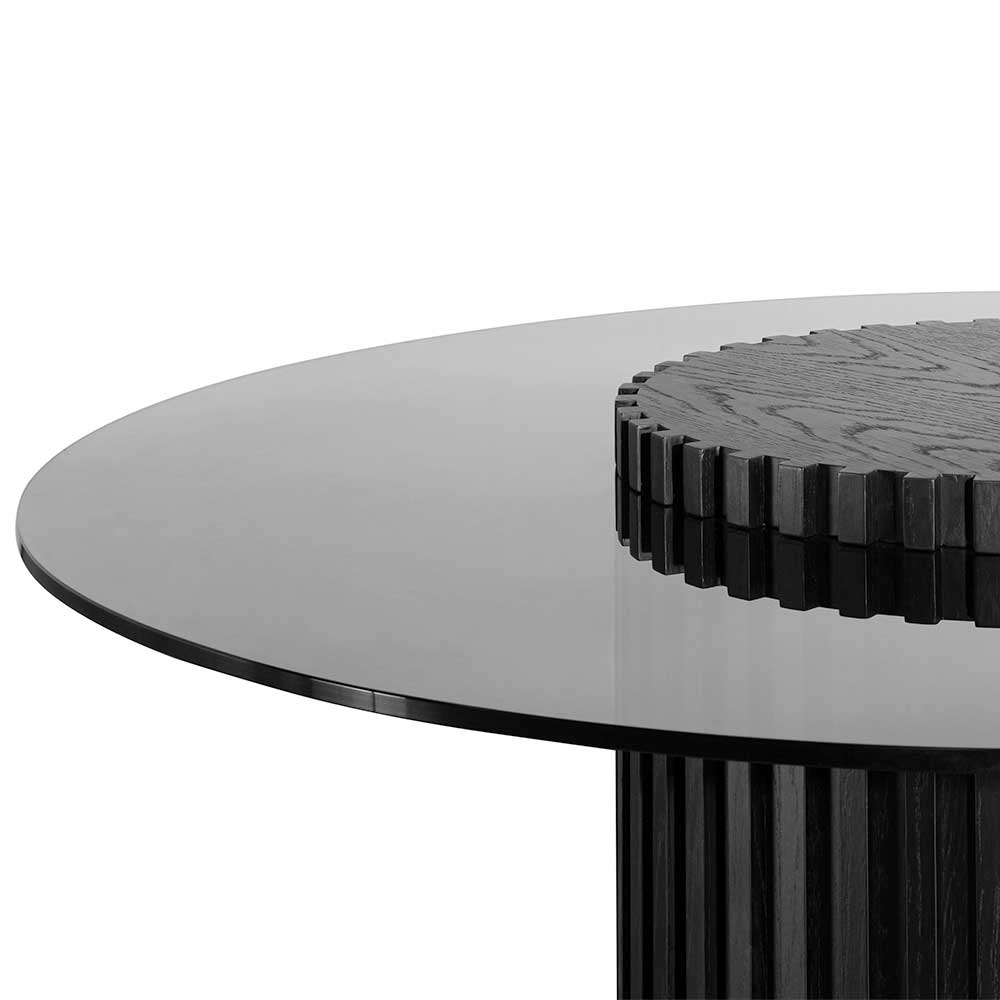 Oxford 1.2m Grey Glass Round Dining Table - Black