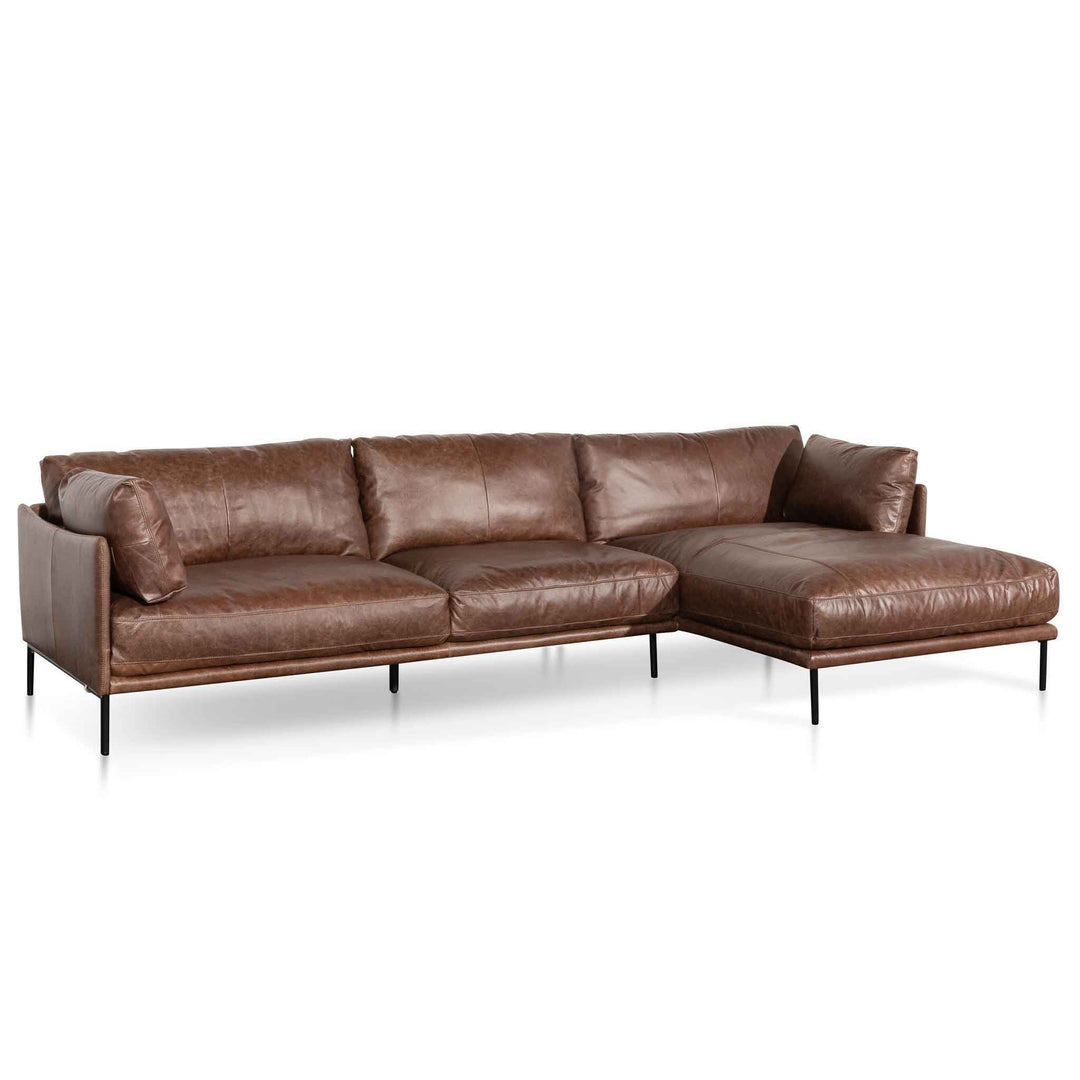 Broadway 4 Seater Right Chaise Leather Sofa - Dark Brown