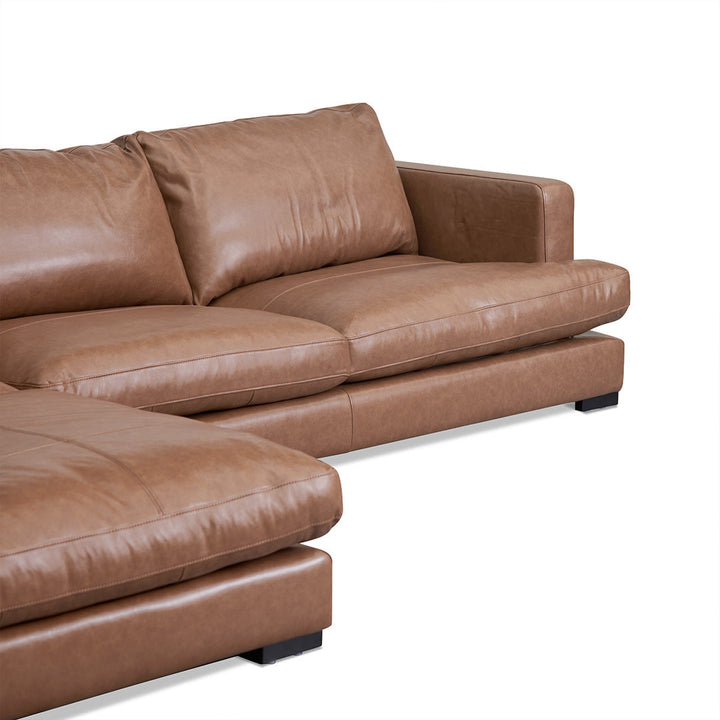 Broadway 4 Seater Left Chaise Leather Sofa - Caramel Brown