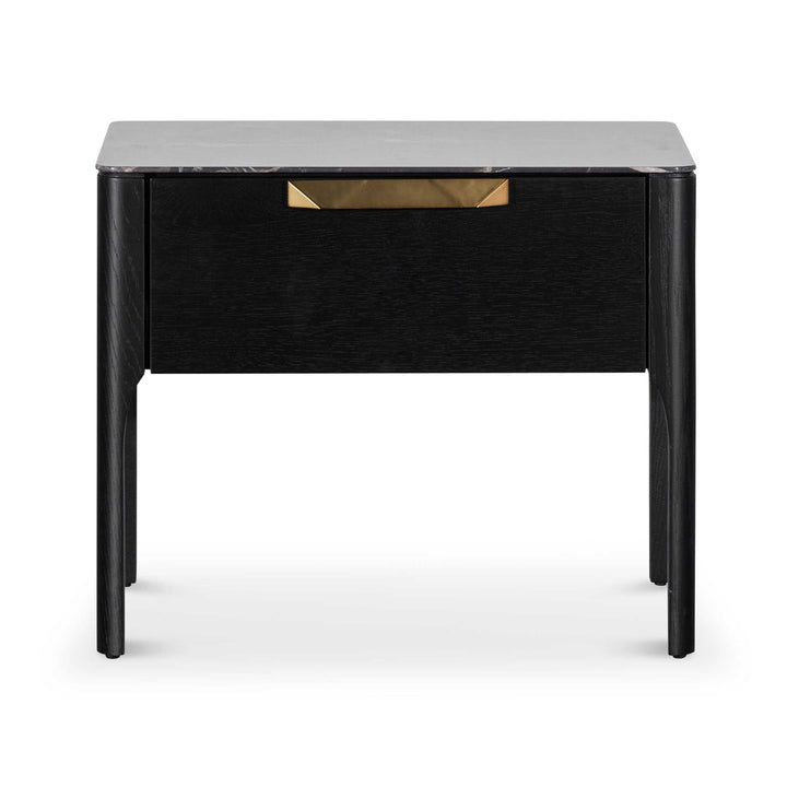 Oxford Bedside Table - Black with Porcelain Marble Top