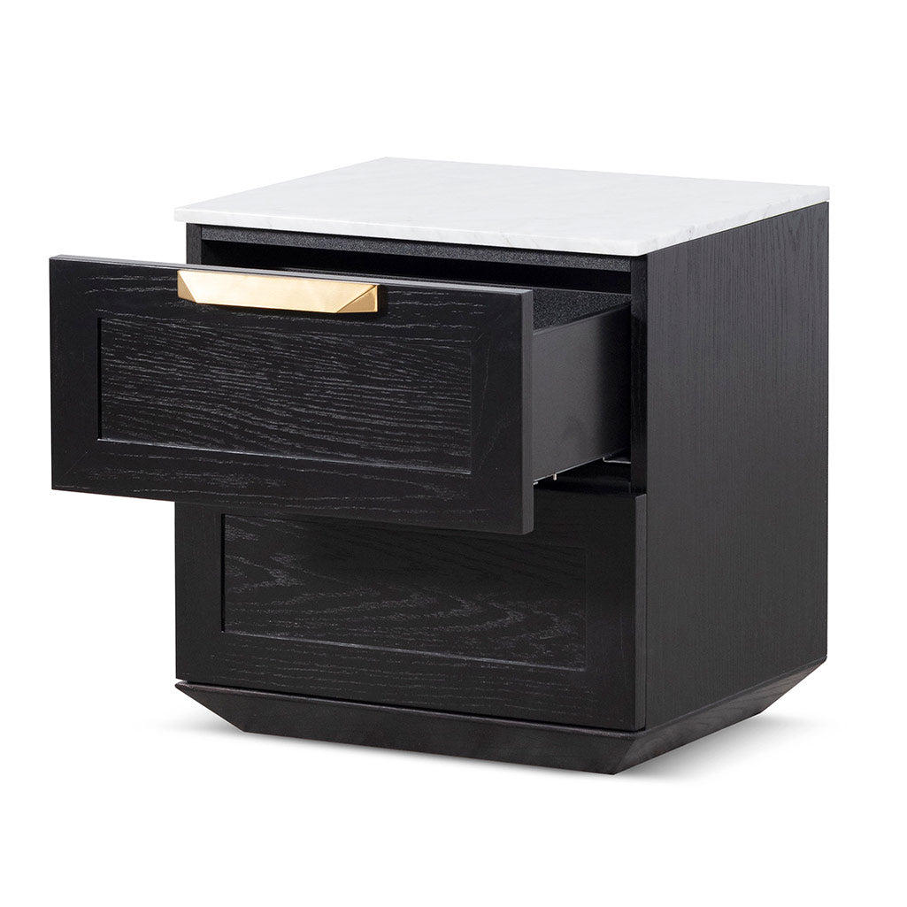 Oxford Bedside Table - Black with Marble Top