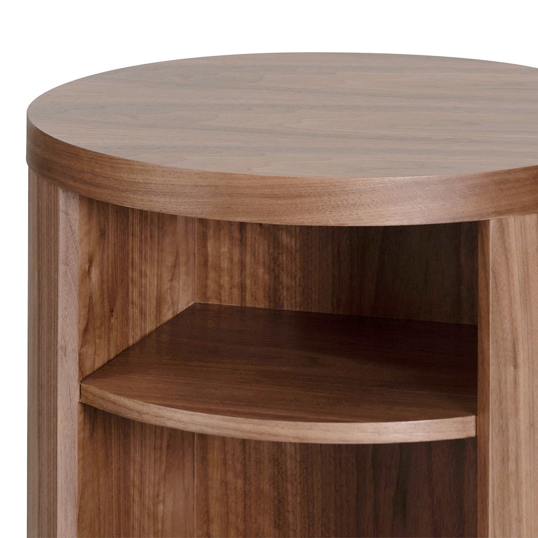 Hayden Round Wooden Bedside Table - Walnut