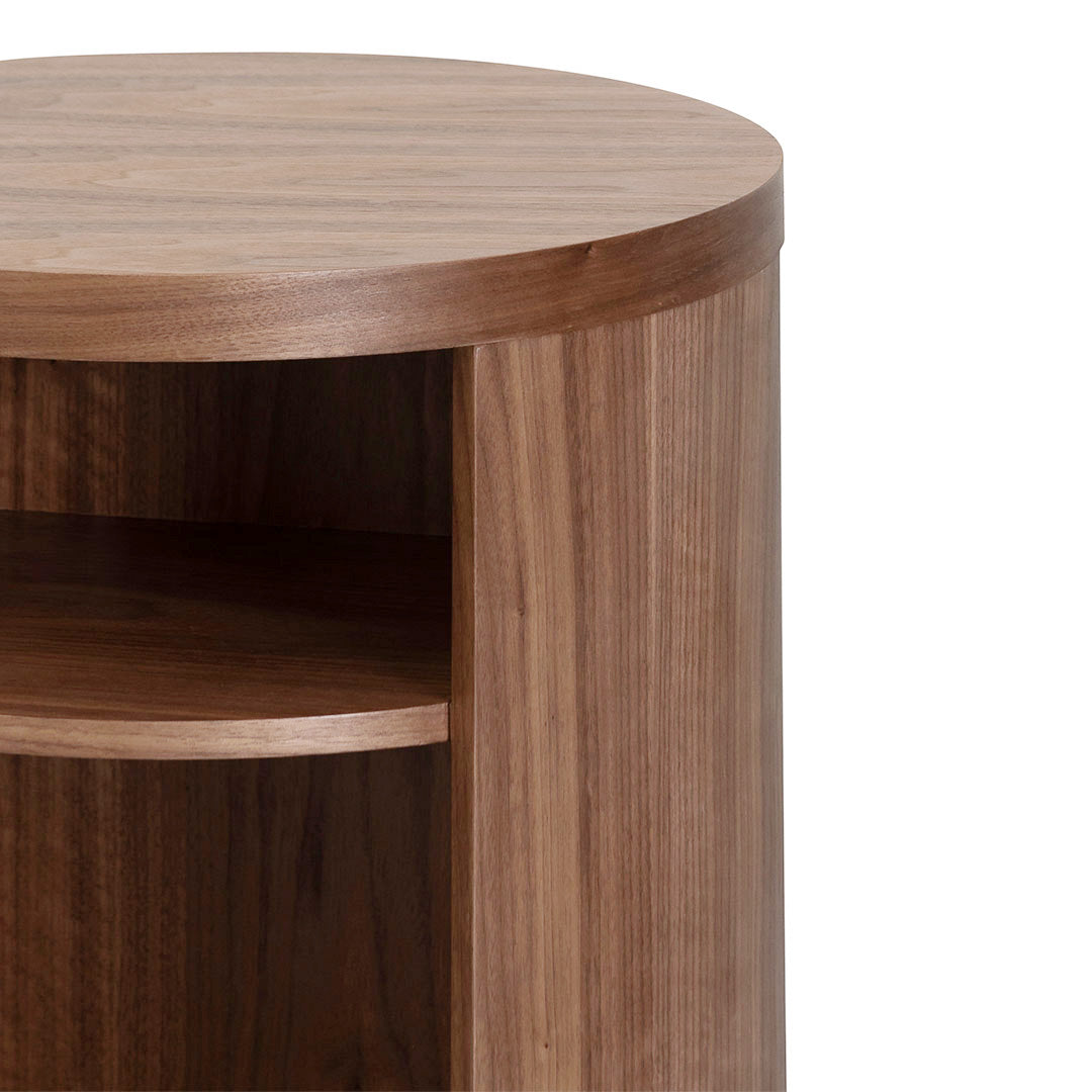 Hayden Round Wooden Bedside Table - Walnut
