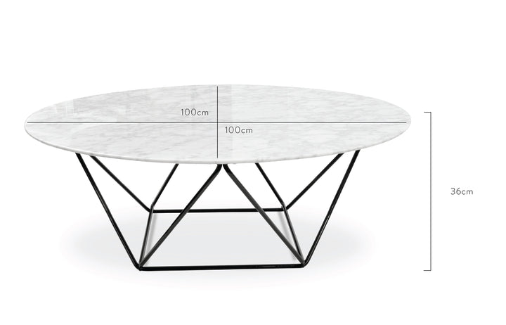 Folkestone 100cm Round Marble Coffee Table With Black Base
