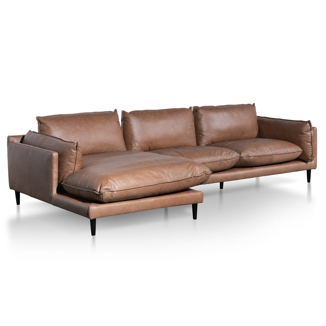 Broadway 4 Seater Left Chaise Leather Sofa - Saddle Brown