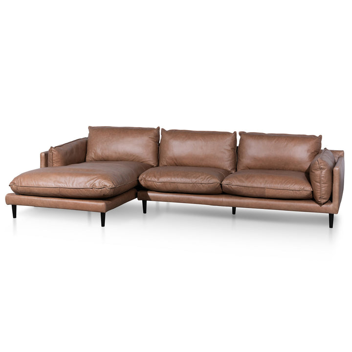 Broadway 4 Seater Left Chaise Leather Sofa - Saddle Brown