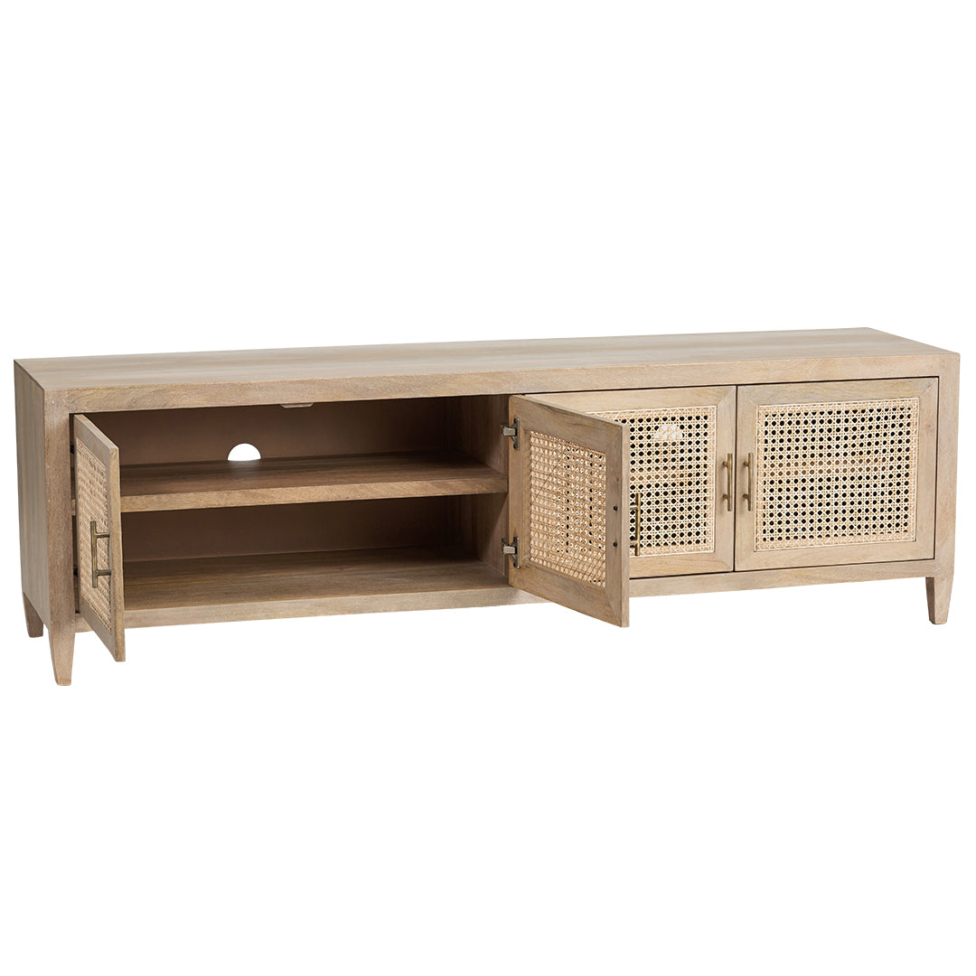 Palm Springs Mango Wood Media Unit with Rattan Drawers