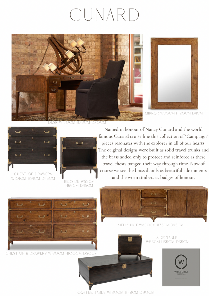 Cunard Solid Hardwood Chest of Drawers with Brass Detail