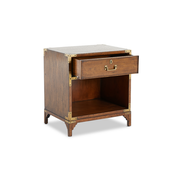 Cunard Solid Hardwood Bedside Table with Brass Detail