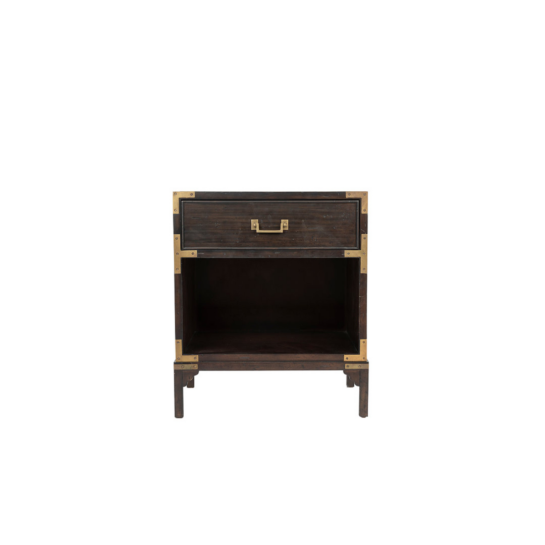 Cunard Solid Hardwood Bedside Table with Brass Detail