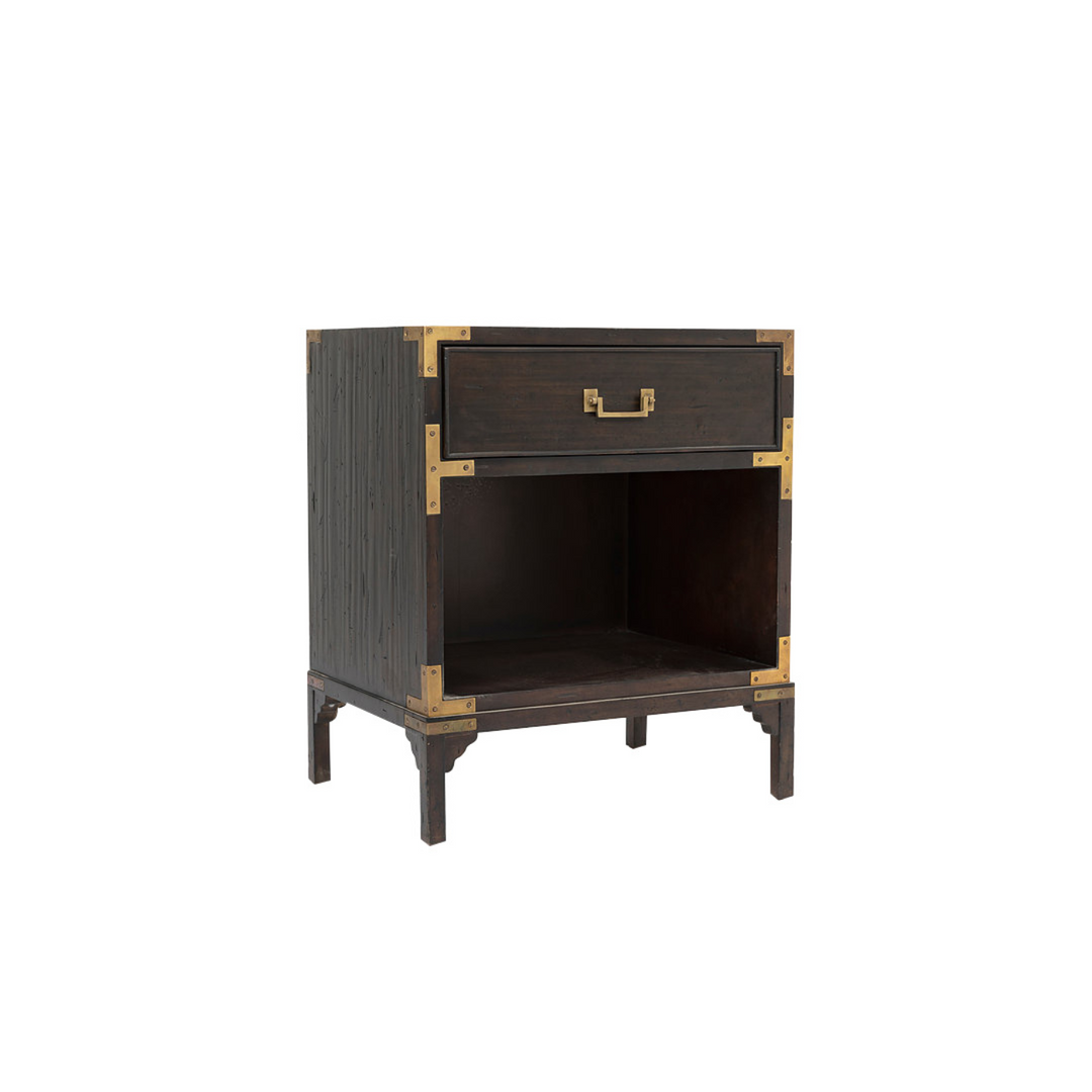 Cunard Solid Hardwood Bedside Table with Brass Detail