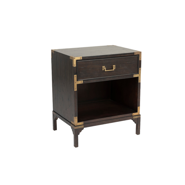 Cunard Solid Hardwood Bedside Table with Brass Detail