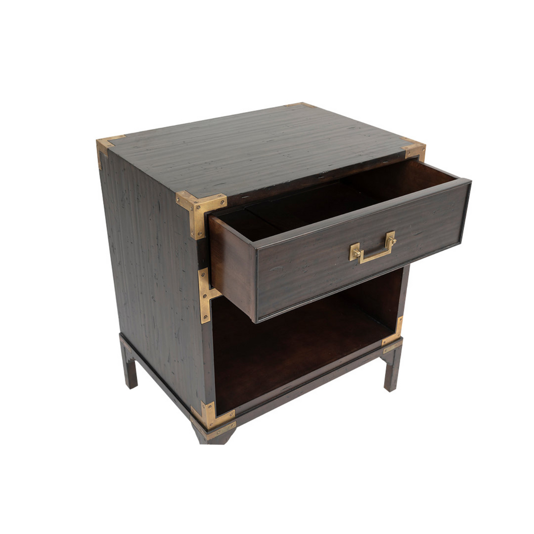 Cunard Solid Hardwood Bedside Table with Brass Detail