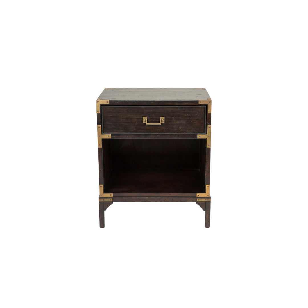 Cunard Solid Hardwood Bedside Table with Brass Detail