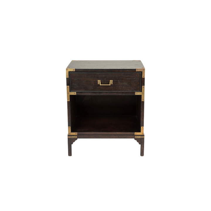 Cunard Solid Hardwood Bedside Table with Brass Detail