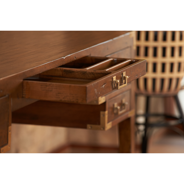 Cunard Solid Hardwood Desk with Brass Detail