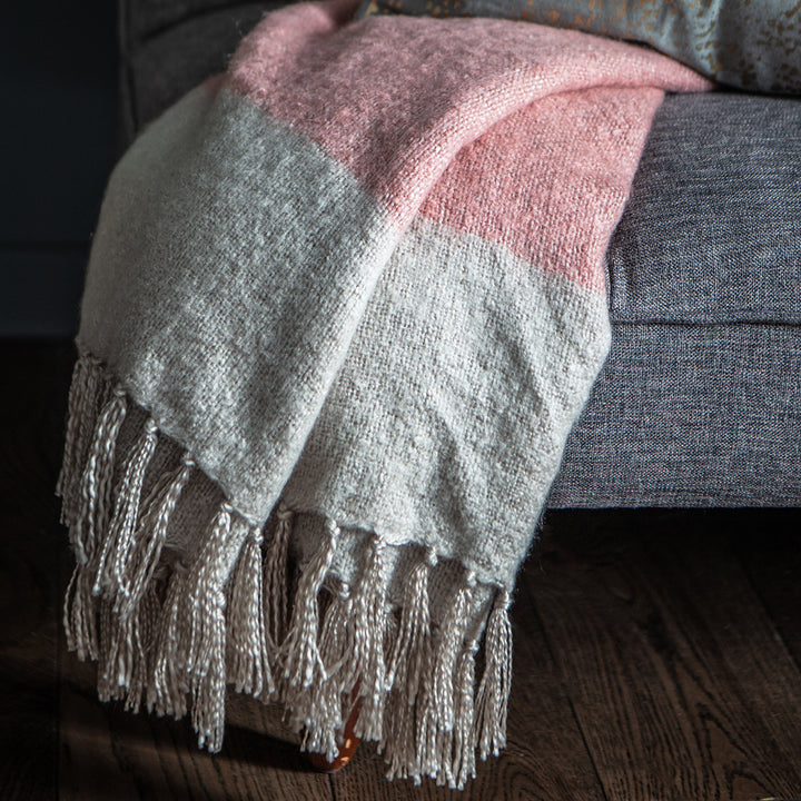 Kaihu Faux Mohair Throw Blush & Silver 1300x1800mm