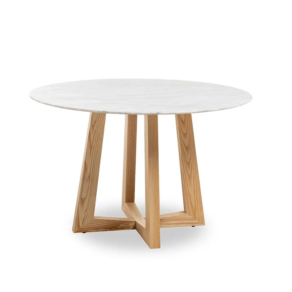 Sloan Round Timber Dining Table with Marble Top