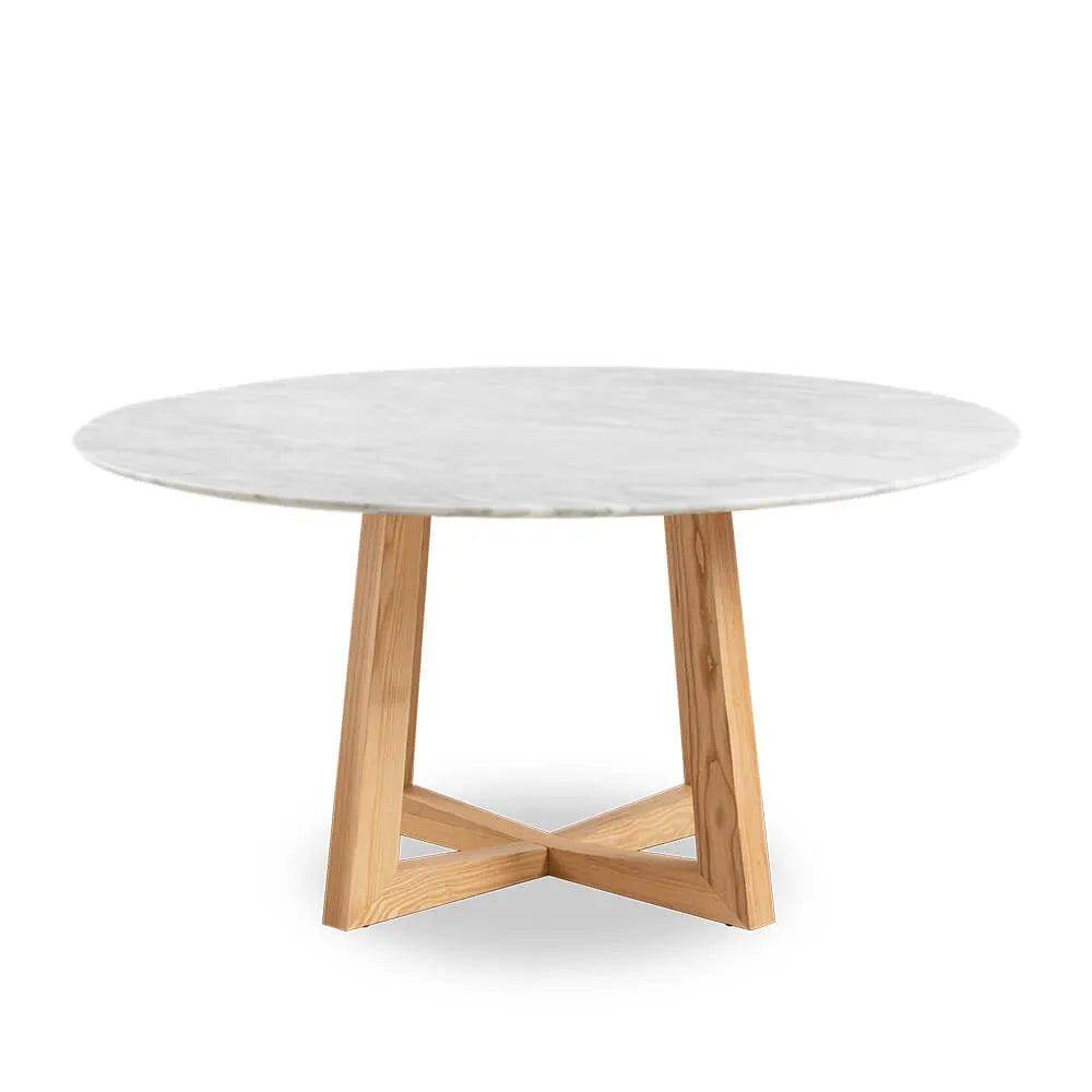 Sloan Round Timber Dining Table with Marble Top