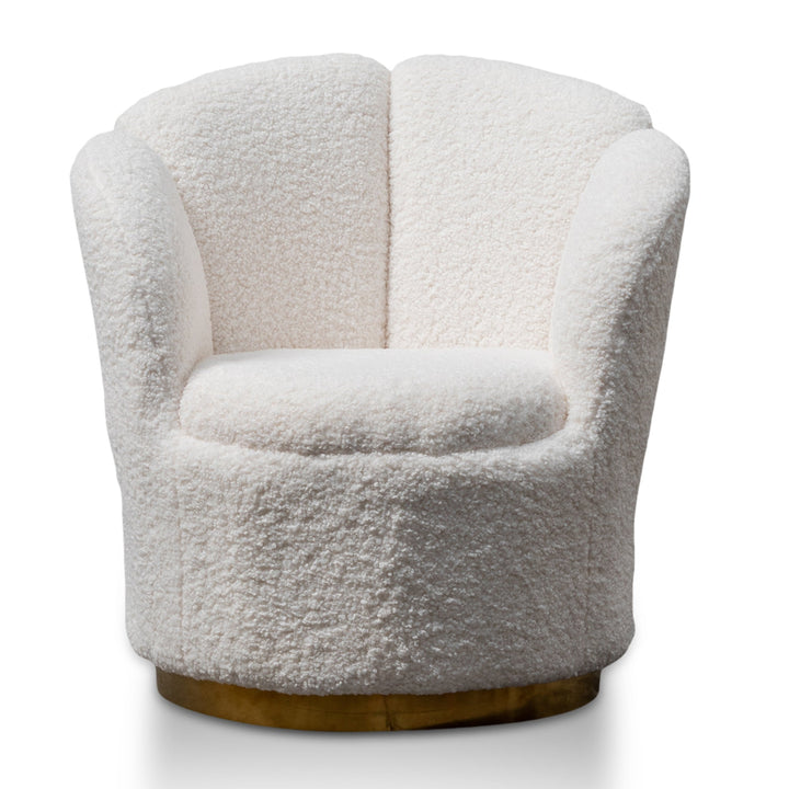 Esther Lounge Chair - White synthetic wool Fabric with Brass Gold Base