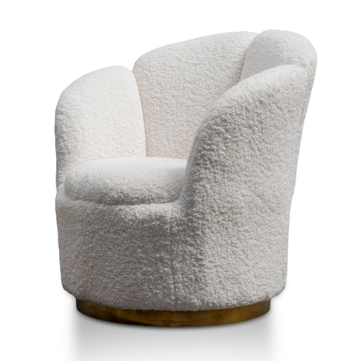 Esther Lounge Chair - White synthetic wool Fabric with Brass Gold Base