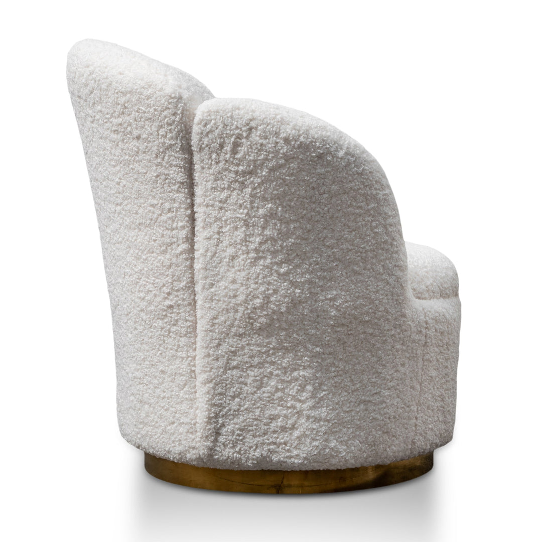 Esther Lounge Chair - White synthetic wool Fabric with Brass Gold Base