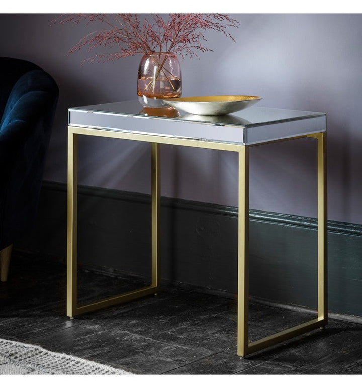 Warren Mirrored Side Table with Champagne Metal Base