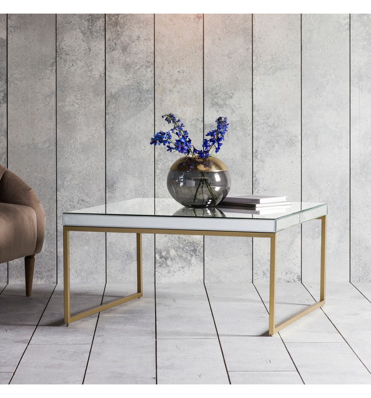 Warren Mirrored Coffee Table with Champagne Metal Base