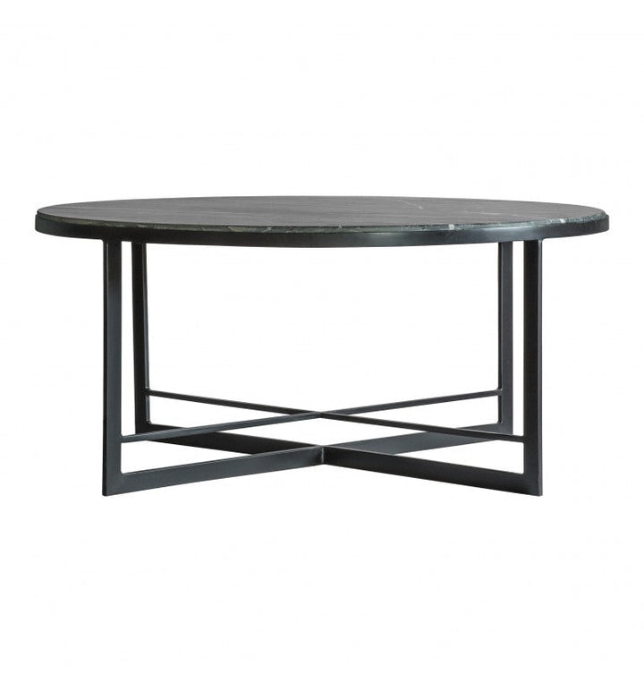 Belora Black Iron Coffee Table with Marble Top