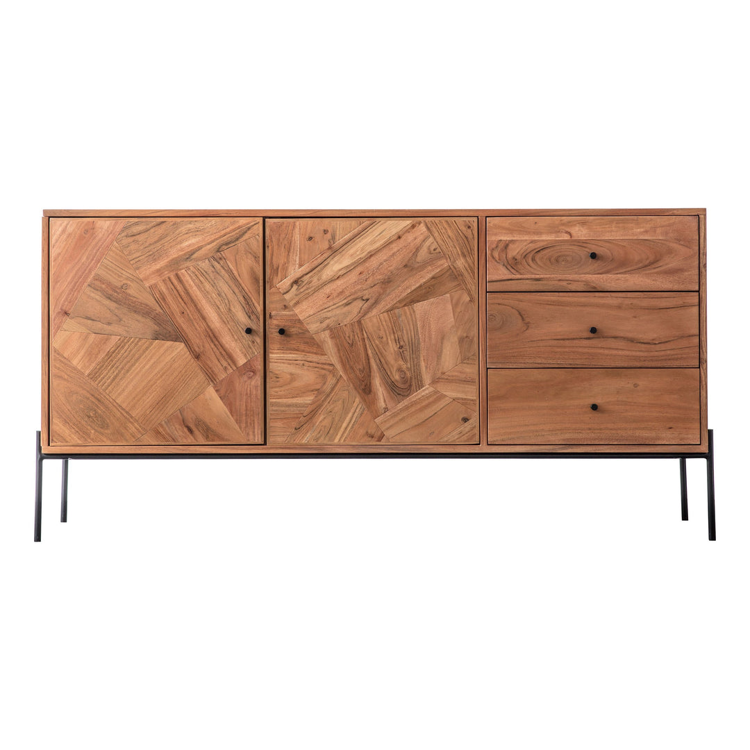 Mirage 2 Door 3 Drawer Acacia Wood Sideboard with Black Metal Legs