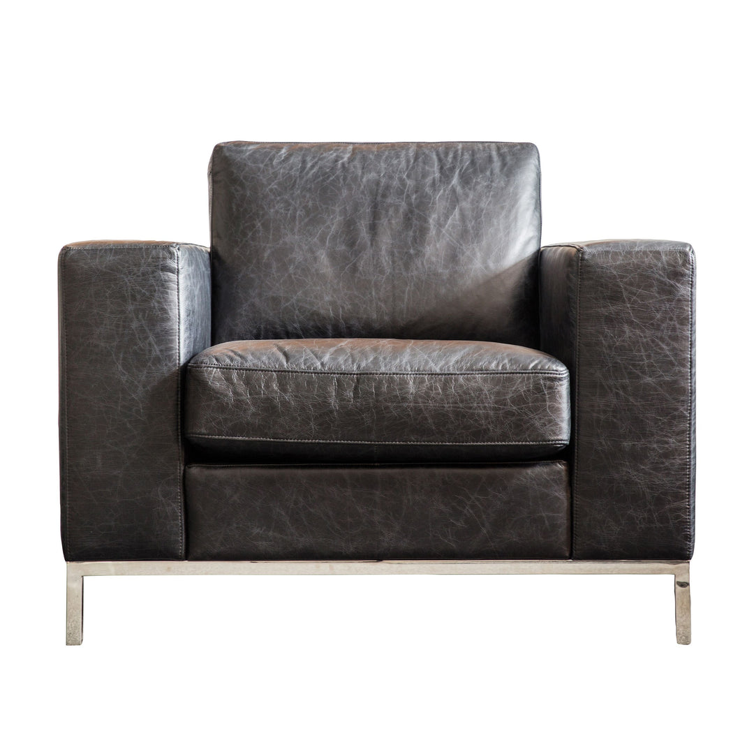 Riverstone Armchair Black Leather with Steel Legs