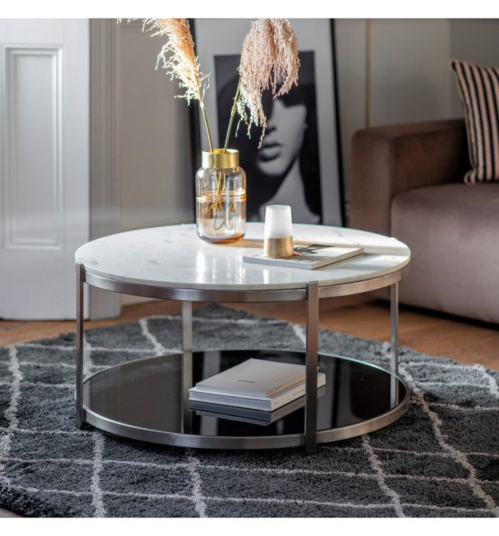 Utopia Silver Iron Coffee Table with Marble Top