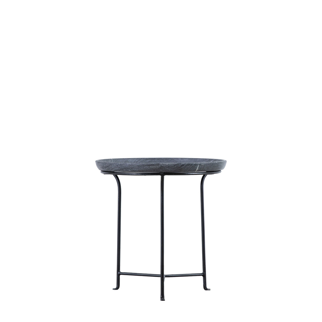 Sunlit Black Iron Side Table with Marble Top